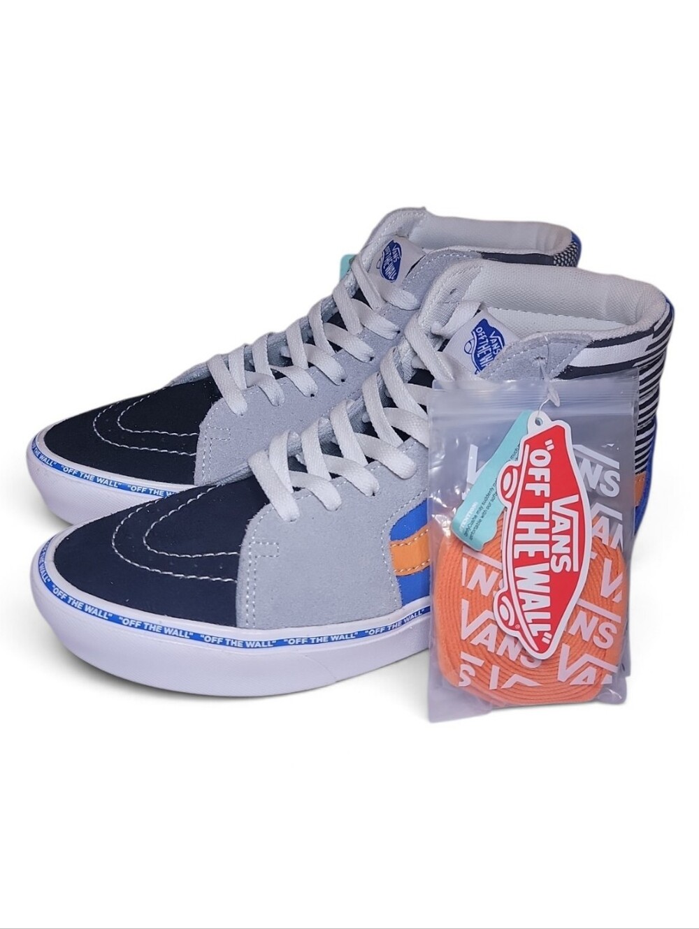 Vans Unisex High-Top Sneakers in Blue, Orange & Black Stripe - Picture 4 of 6